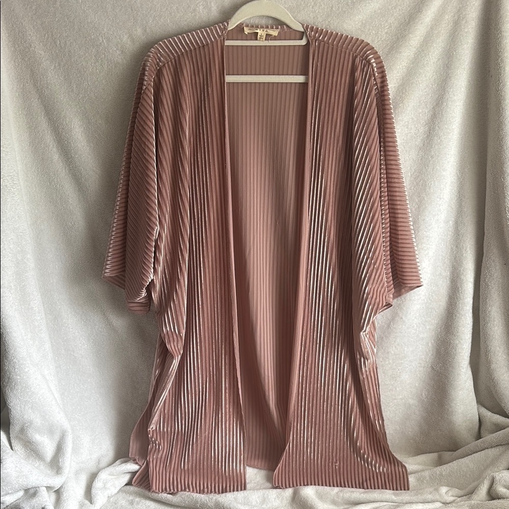 Rose Pink Burnout Velvet Striped/Ribbed Kimono Cardigan size Lg